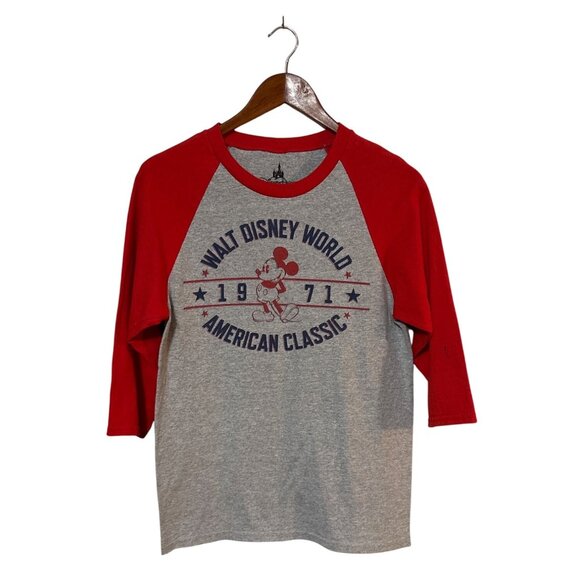 Disney Parks Tops - Walt Disney World Raglan Mickey Mouse American Classic Shirt Red Gray S